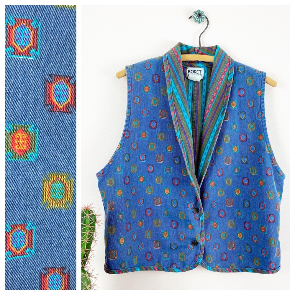 ❌SOLD❌VTG 90s Reversible Koret Southwestern Denim Vest